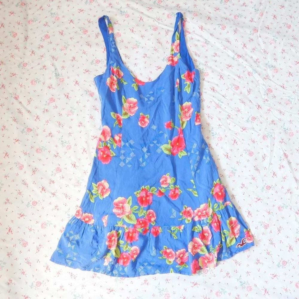 vintage hollister hibiscus floral ruffle mini dress y2k